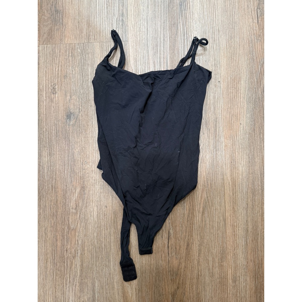 Suuksess Black Adjustable Strap Scoop Neck Thong Bodysuit Womens Size S